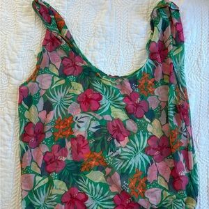 Floral Green Sleeveless Women's Top - Pink & Orange Bloom